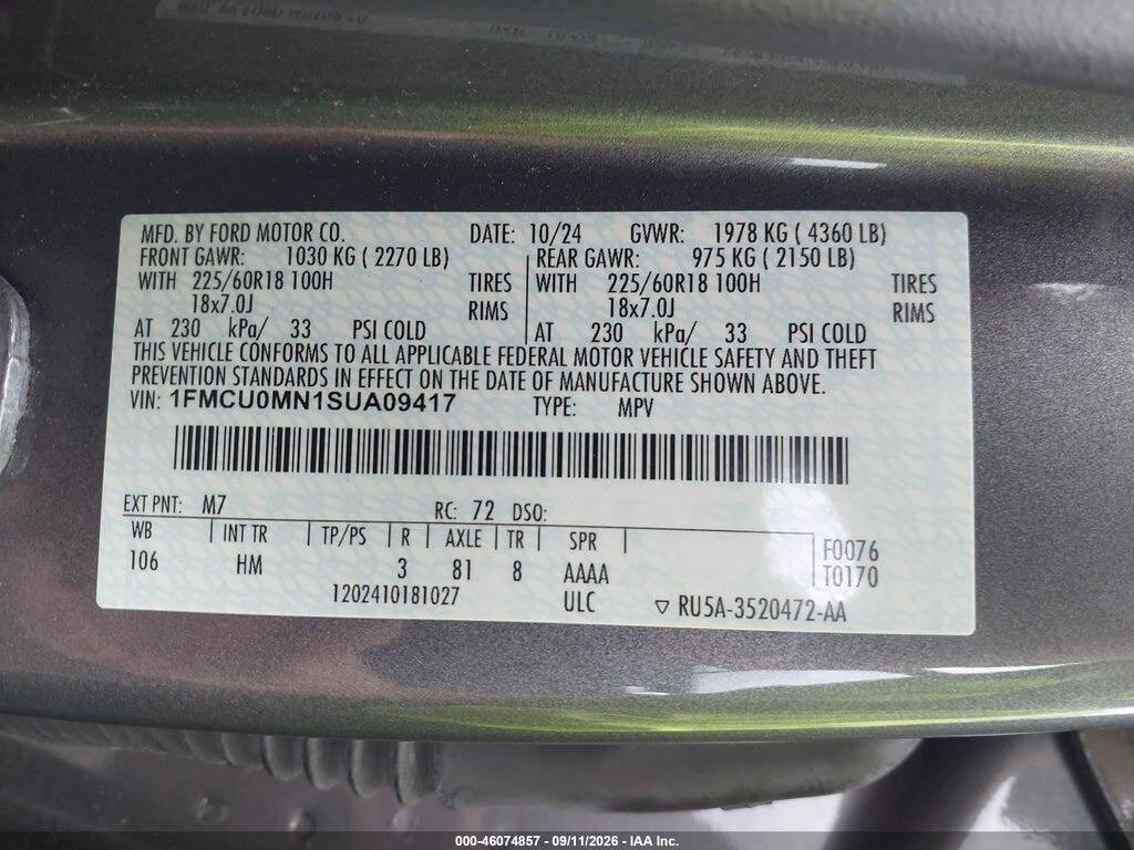 1FMCU0MN1SUA09417 2025 FORD ESCAPE photo no. 9