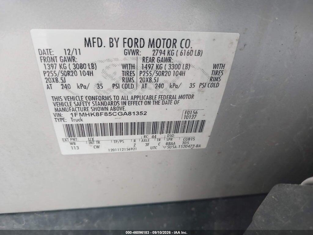 1FMHK8F85CGA81352 2012 FORD EXPLORER photo no. 9