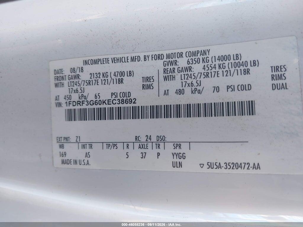 1FDRF3G60KEC38692 2019 FORD F-350 CHASSIS photo no. 8
