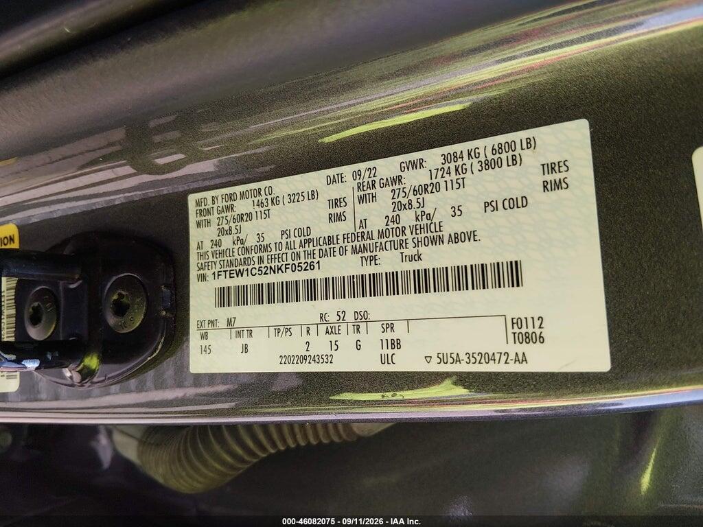 1FTEW1C52NKF05261 2022 FORD F-150 photo no. 9