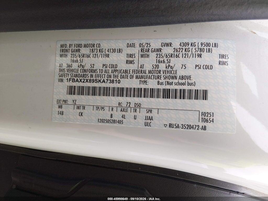 1FBAX2X89SKA73810 2025 FORD TRANSIT-350 PASSENGER VAN photo no. 9