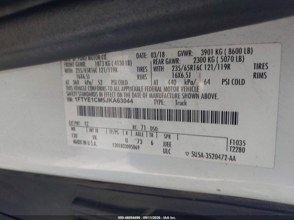 1FTYE1CM5JKA63044 2018 FORD TRANSIT-150 photo no. 9