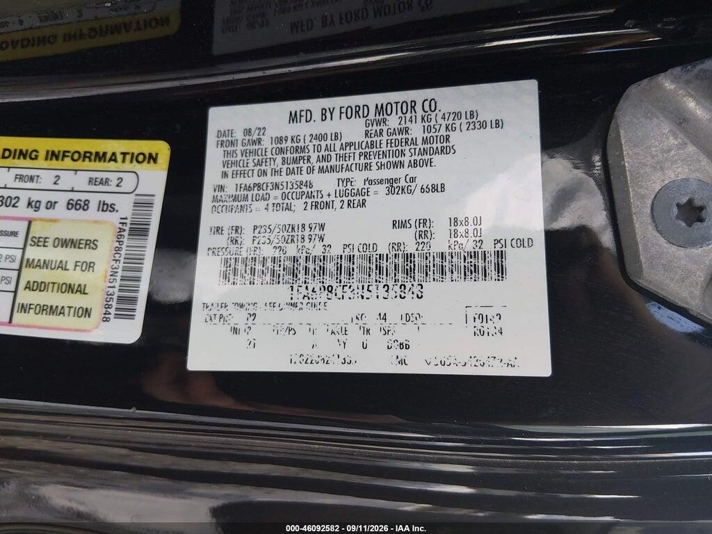 1FA6P8CF3N5135848 2022 FORD MUSTANG photo no. 9