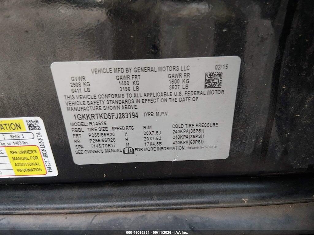 1GKKRTKD5FJ283194 2015 GMC ACADIA photo no. 9