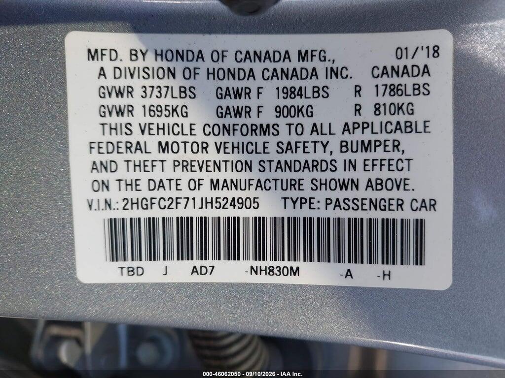 2HGFC2F71JH524905 2018 HONDA CIVIC photo no. 9