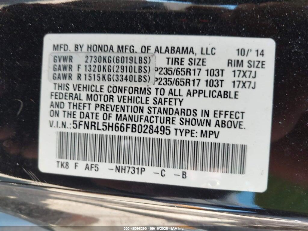 5FNRL5H66FB028495 2015 HONDA ODYSSEY photo no. 9
