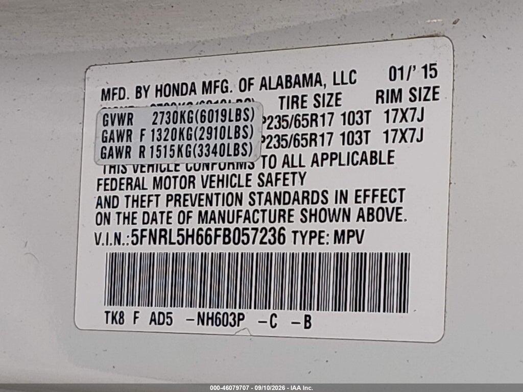 5FNRL5H66FB057236 2015 HONDA ODYSSEY photo no. 9