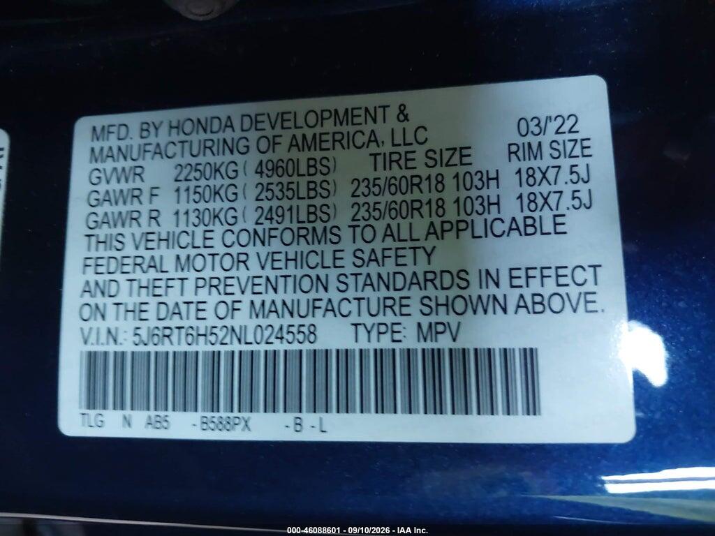 5J6RT6H52NL024558 2022 HONDA CR-V HYBRID photo no. 9