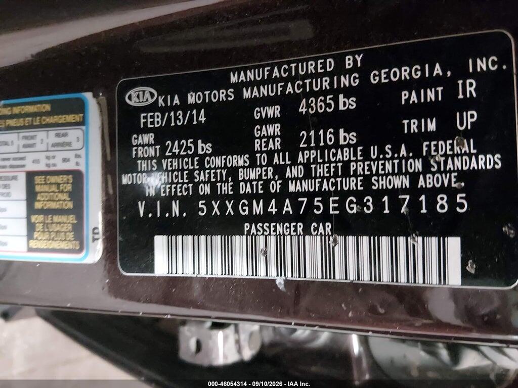5XXGM4A75EG317185 2014 KIA OPTIMA photo no. 9