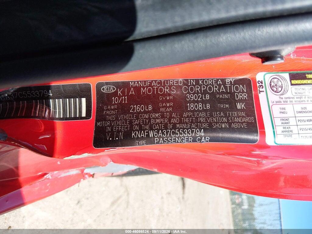 KNAFW6A37C5533794 2012 KIA FORTE KOUP photo no. 9