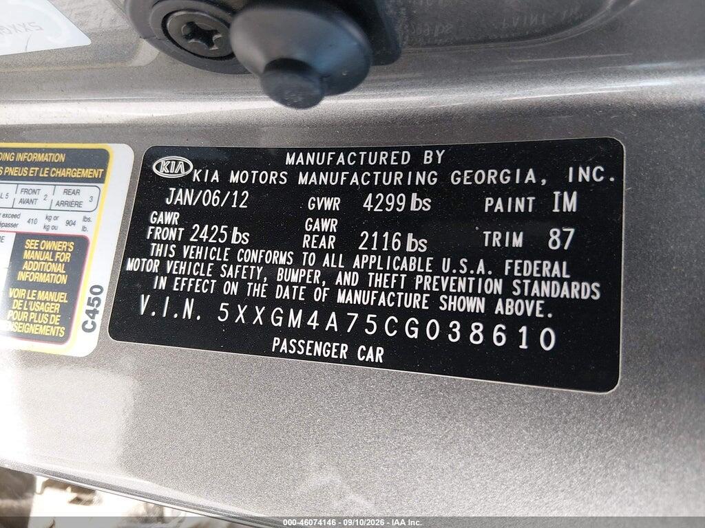 5XXGM4A75CG038610 2012 KIA OPTIMA photo no. 9