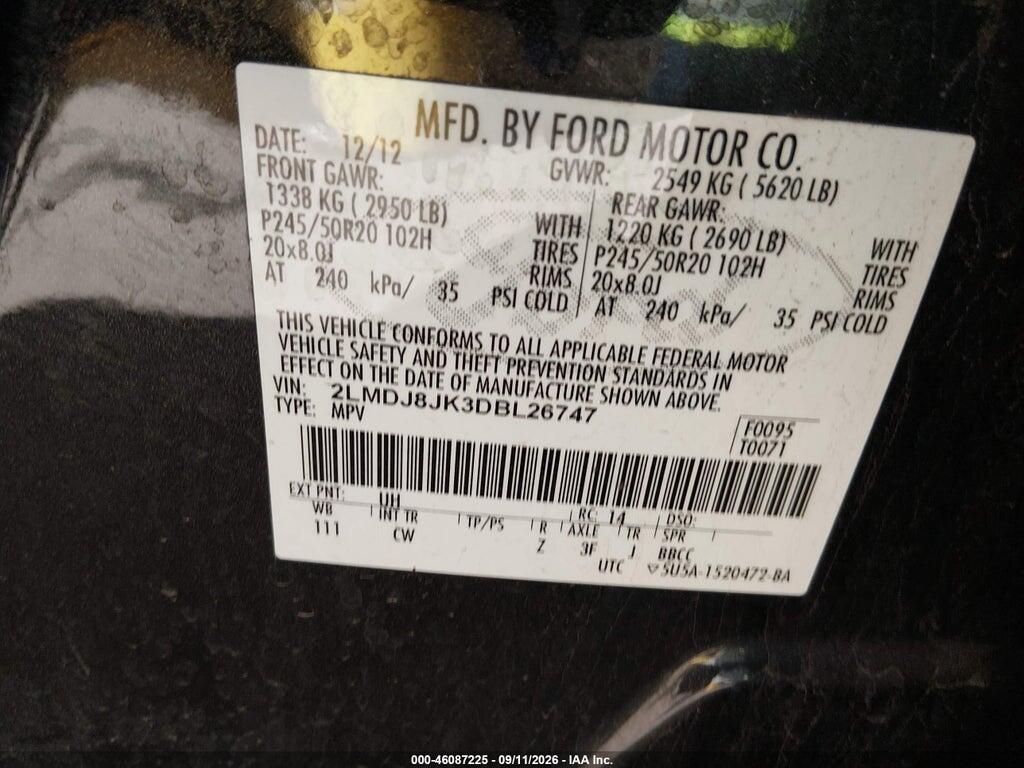 2LMDJ8JK3DBL26747 2013 LINCOLN MKX photo no. 9