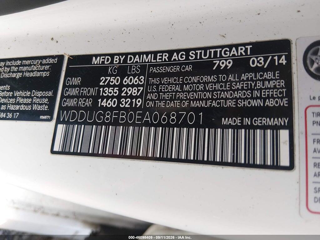 WDDUG8FB0EA068701 2014 MERCEDES-BENZ S 550 photo no. 9