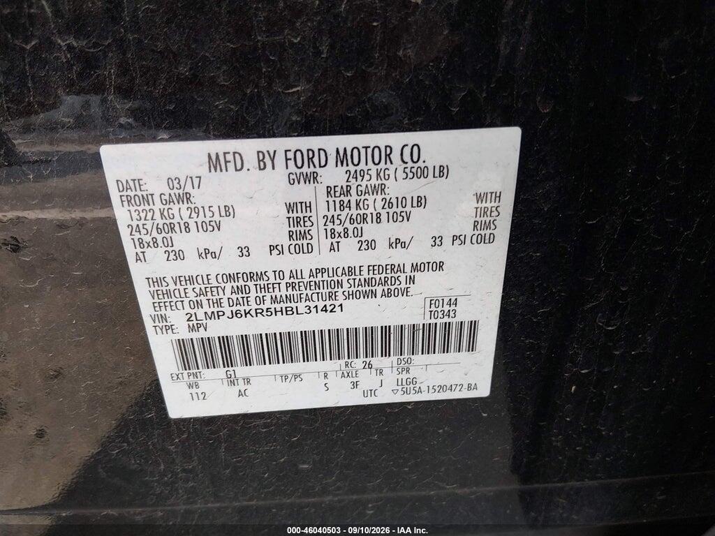2LMPJ6KR5HBL31421 2017 LINCOLN MKX photo no. 9