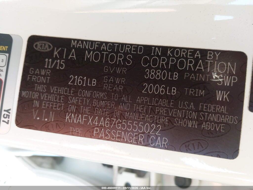KNAFX4A67G5555022 2016 KIA FORTE photo no. 9