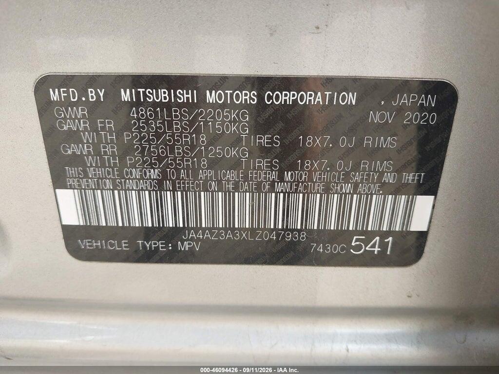 JA4AZ3A3XLZ047938 2020 MITSUBISHI OUTLANDER photo no. 9