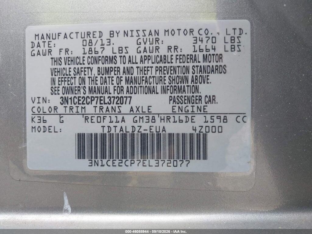 3N1CE2CP7EL372077 2014 NISSAN VERSA NOTE photo no. 9