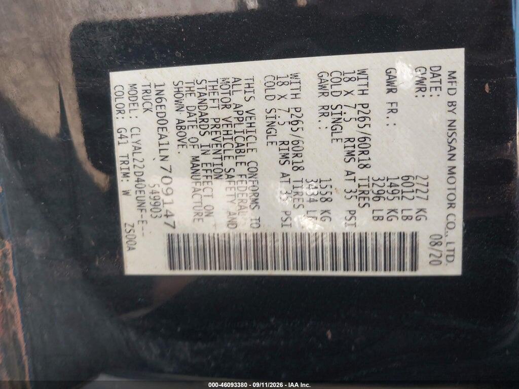 1N6ED0EA1LN709147 2020 NISSAN FRONTIER photo no. 9