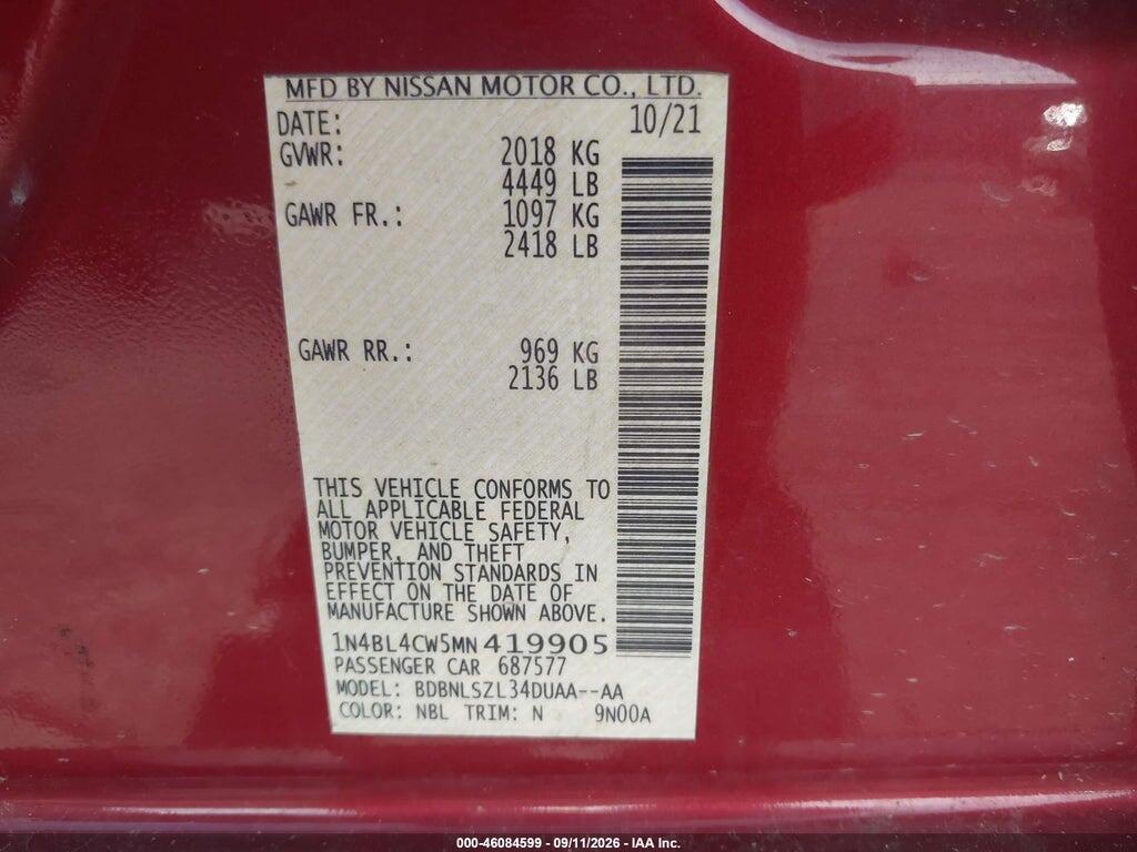1N4BL4CW5MN419905 2021 NISSAN ALTIMA photo no. 9