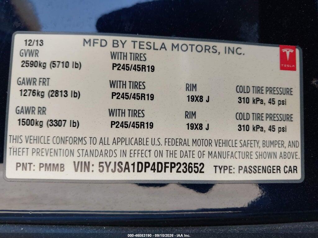 5YJSA1DP4DFP23652 2013 TESLA MODEL S photo no. 9