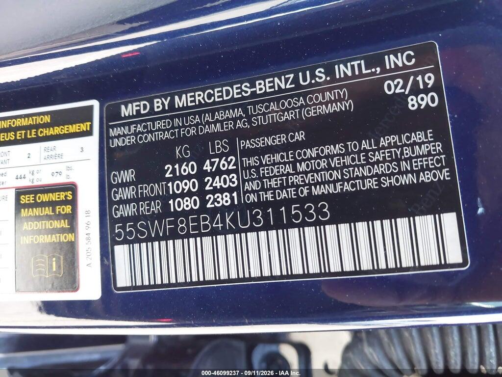 55SWF8EB4KU311533 2019 MERCEDES-BENZ C 300 photo no. 9
