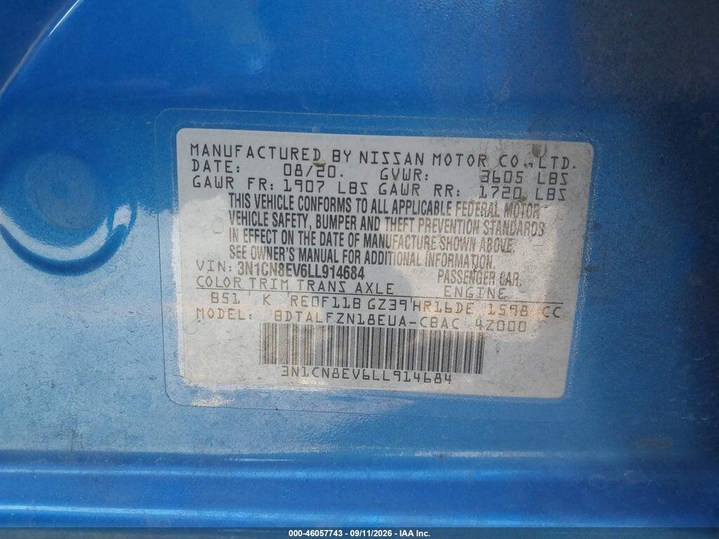3N1CN8EV6LL914684 2020 NISSAN VERSA photo no. 9