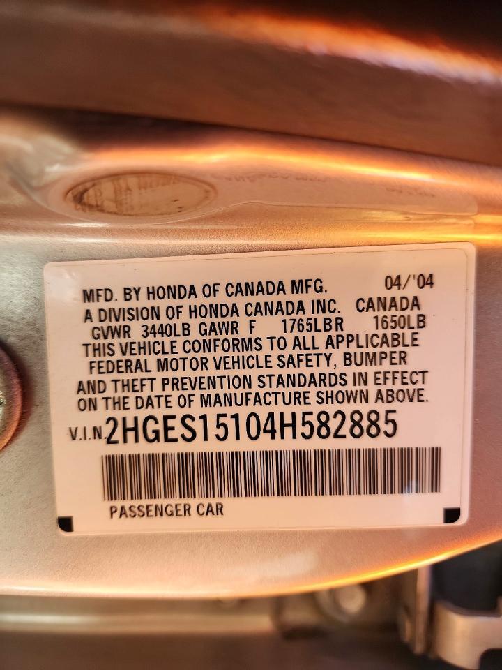 2HGES15104H582885 2004 HONDA CIVIC photo no. 12