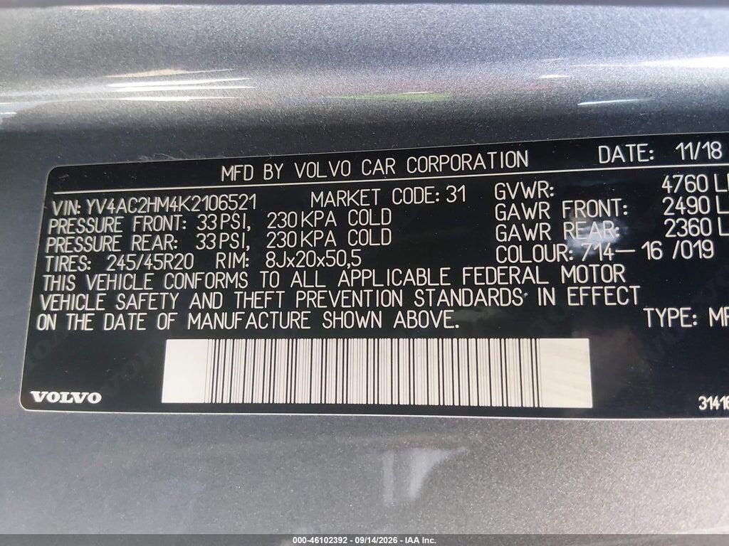 YV4AC2HM4K2106521 2019 VOLVO XC40 photo no. 9