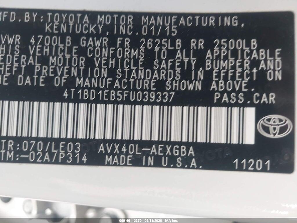 4T1BD1EB5FU039337 2015 TOYOTA AVALON HYBRID photo no. 9