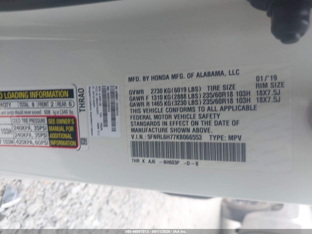 5FNRL6H77KB066553 2019 HONDA ODYSSEY photo no. 9