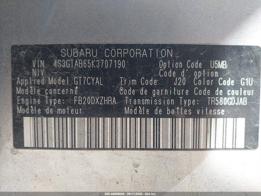 4S3GTAB65K3707190 2019 SUBARU IMPREZA photo no. 9