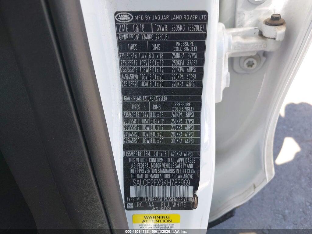 SALCP2FX9KH783969 2019 LAND ROVER DISCOVERY SPORT photo no. 9
