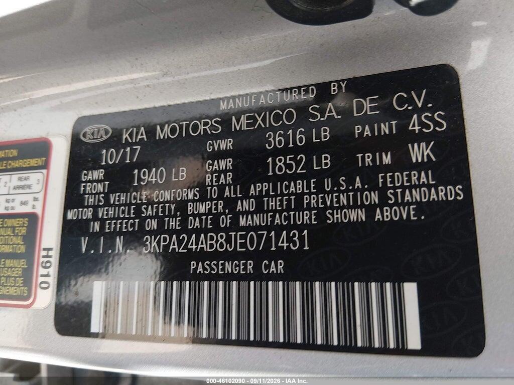3KPA24AB8JE071431 2018 KIA RIO photo no. 9