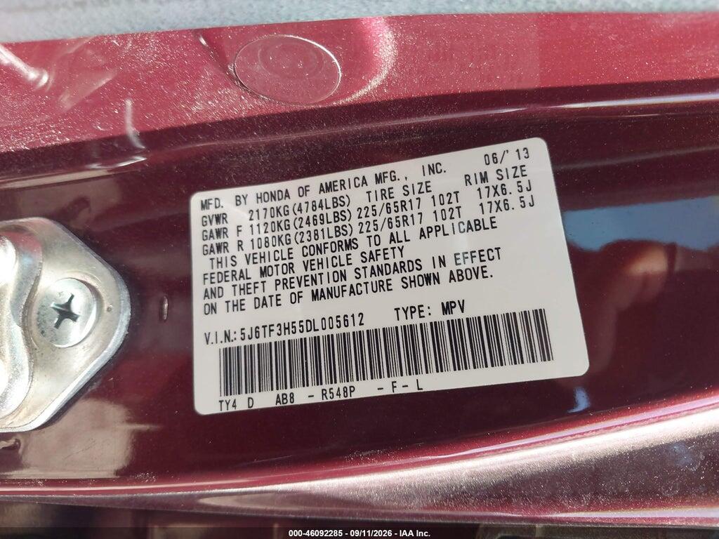 5J6TF3H55DL005612 2013 HONDA CROSSTOUR photo no. 9