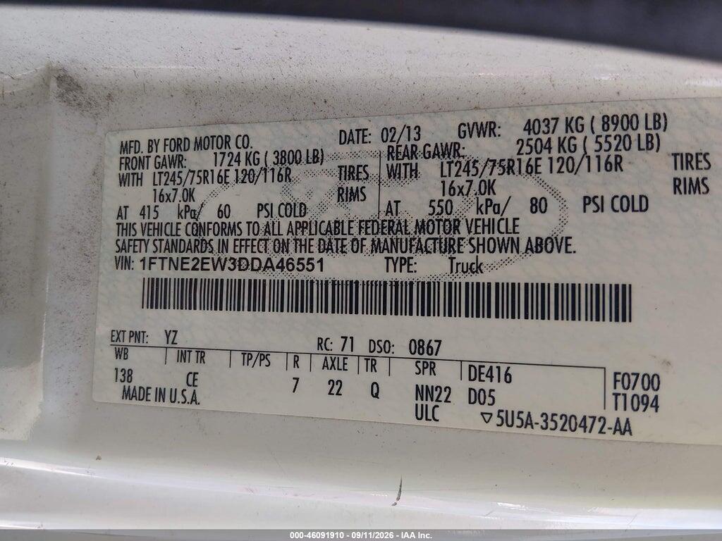 1FTNE2EW3DDA46551 2013 FORD E-250 photo no. 9