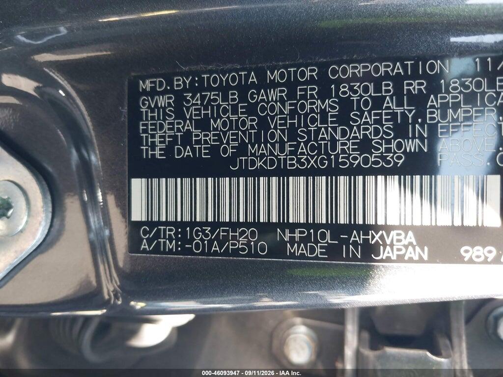 JTDKDTB3XG1590539 2016 TOYOTA PRIUS C photo no. 9