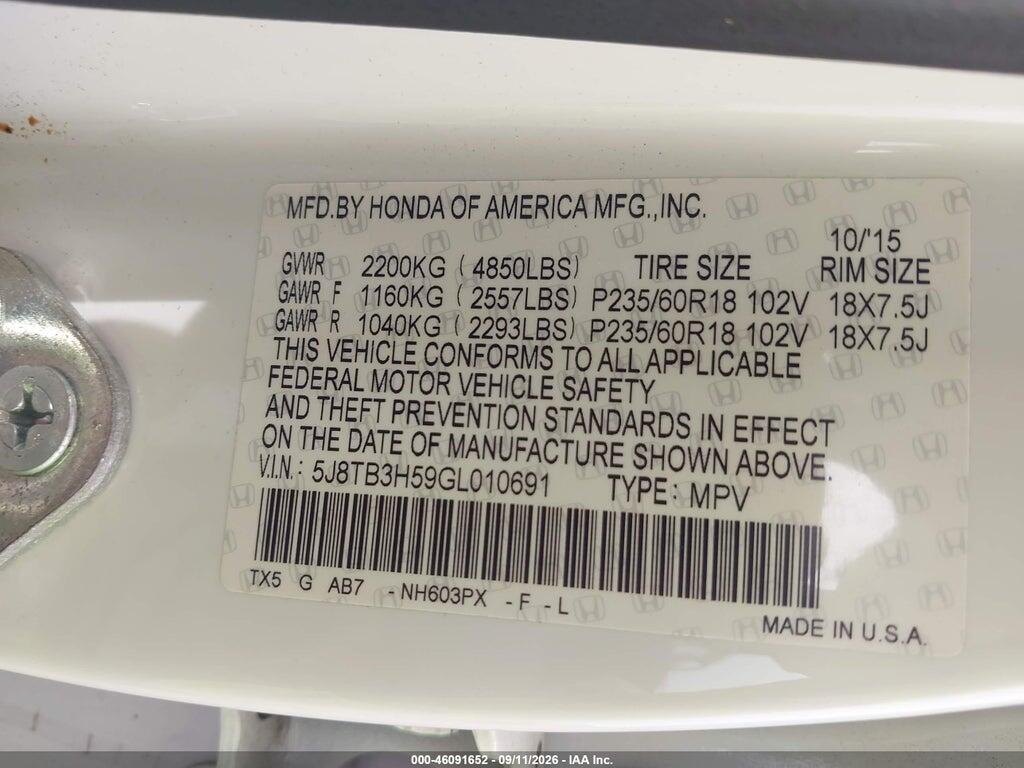5J8TB3H59GL010691 2016 ACURA RDX photo no. 9