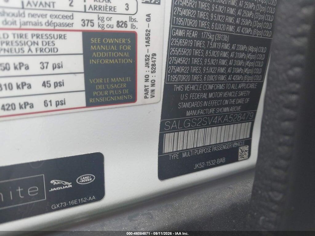 SALGS2SV4KA528479 2019 LAND ROVER RANGE ROVER photo no. 9
