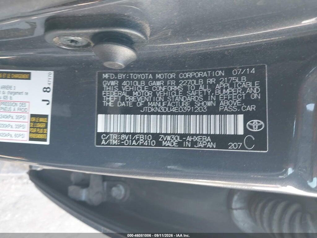 JTDKN3DU4E0391203 2014 TOYOTA PRIUS photo no. 9