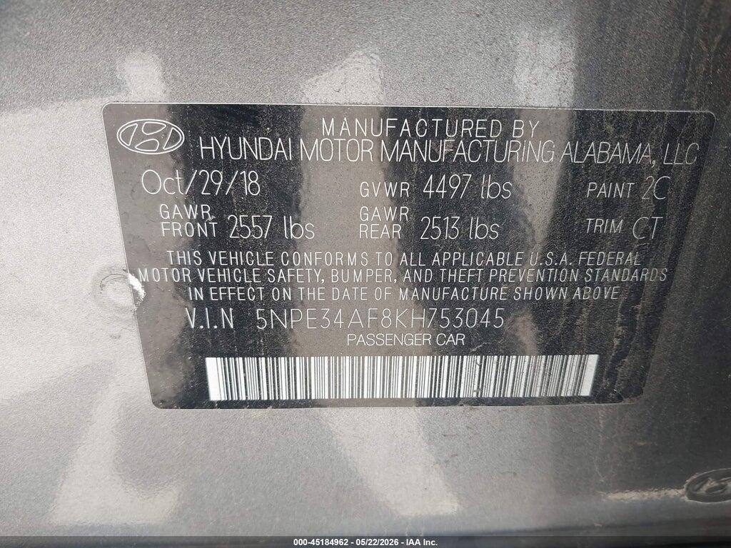 5NPE34AF8KH753045 2019 HYUNDAI SONATA photo no. 9