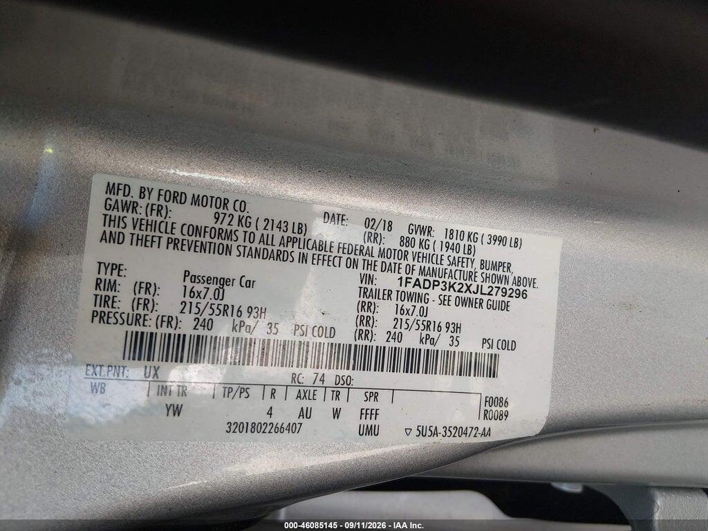 1FADP3K2XJL279296 2018 FORD FOCUS photo no. 9
