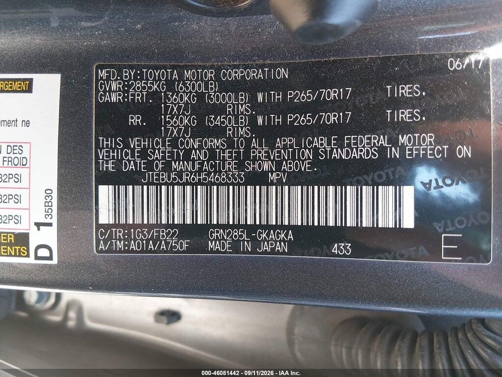 JTEBU5JR6H5468333 2017 TOYOTA 4RUNNER photo no. 9