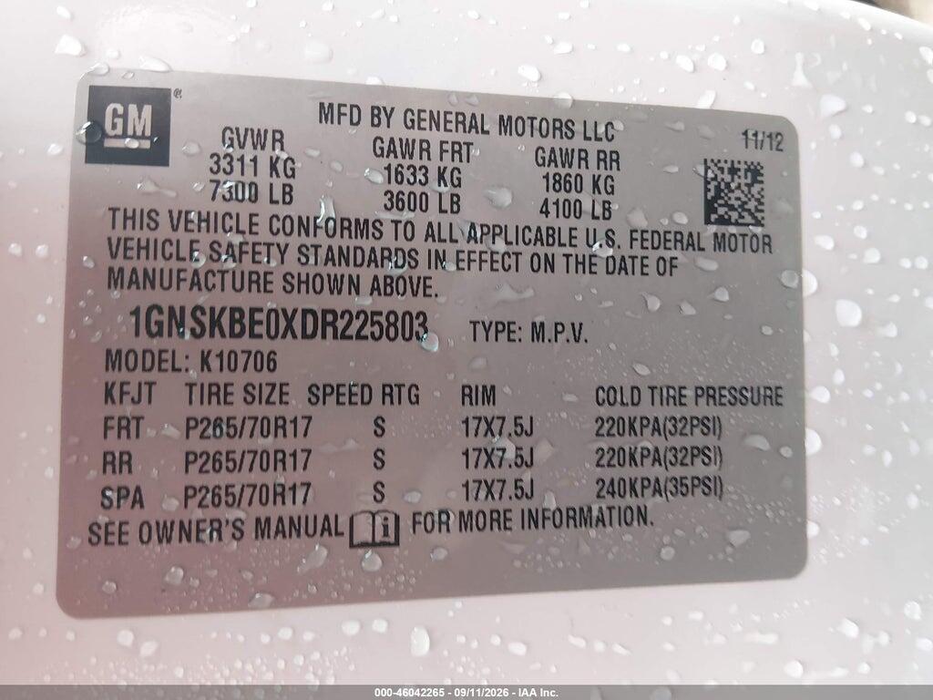 1GNSKBE0XDR225803 2013 CHEVROLET TAHOE photo no. 9