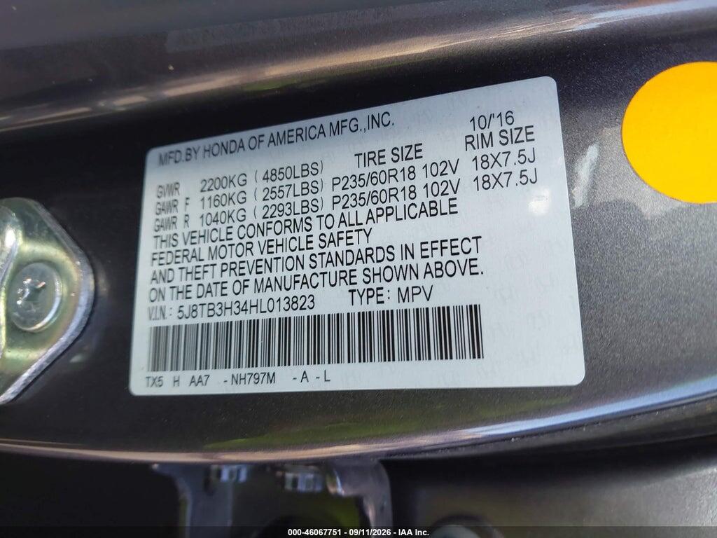 5J8TB3H34HL013823 2017 ACURA RDX photo no. 9