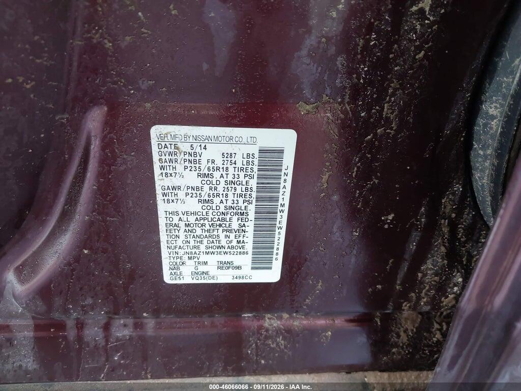 JN8AZ1MW3EW522886 2014 NISSAN MURANO photo no. 9