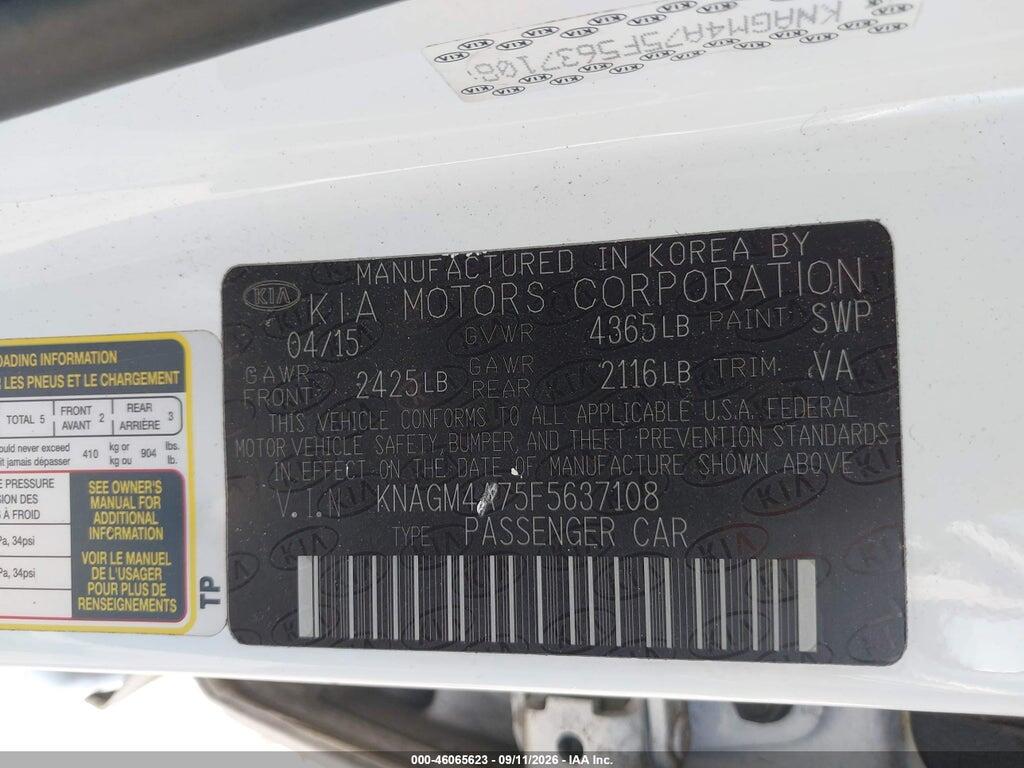 KNAGM4A75F5637108 2015 KIA OPTIMA photo no. 9