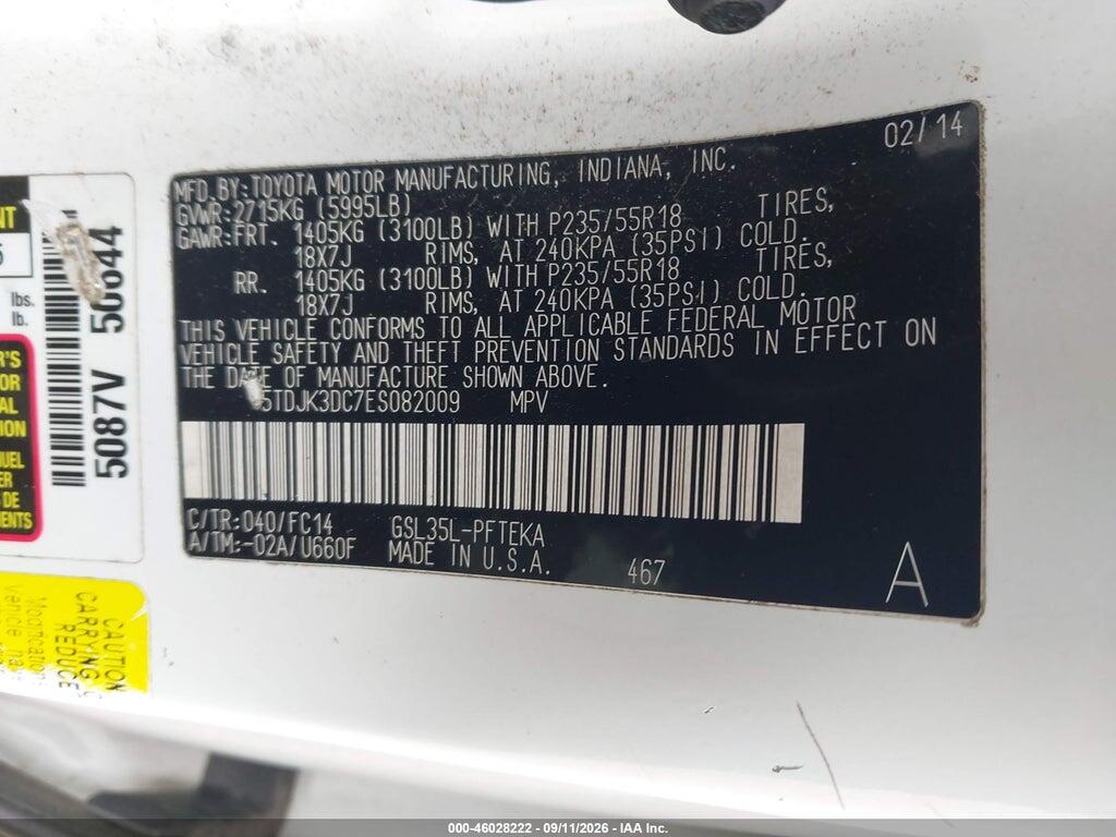 5TDJK3DC7ES082009 2014 TOYOTA SIENNA photo no. 9