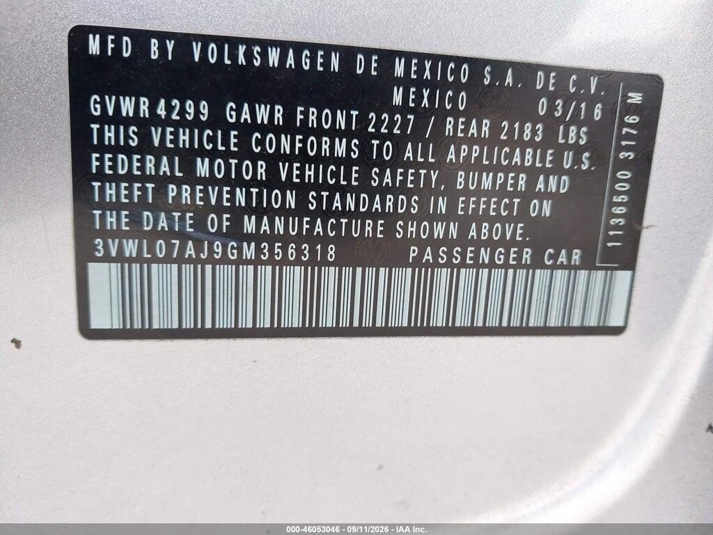 3VWL07AJ9GM356318 2016 VOLKSWAGEN JETTA photo no. 9