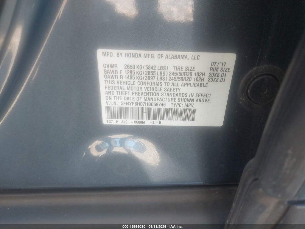 5FNYF6H07HB059746 2017 HONDA PILOT photo no. 9