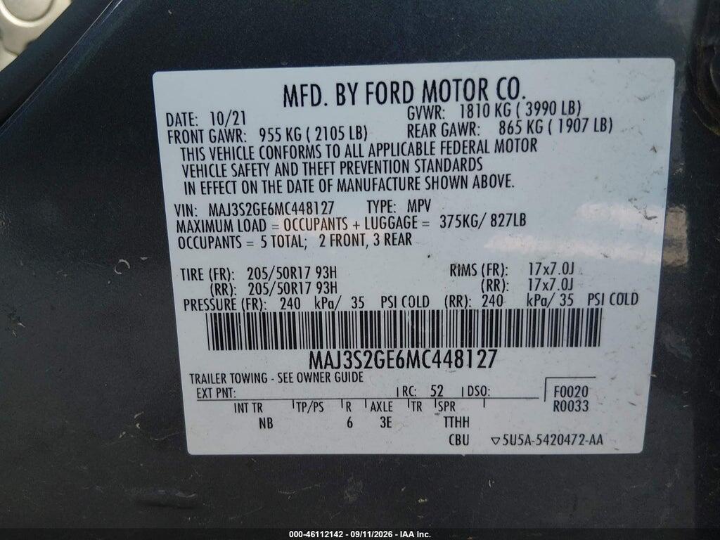 MAJ3S2GE6MC448127 2021 FORD ECOSPORT photo no. 9